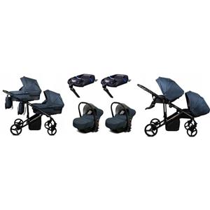 BabyLux® Bambini Passeggino per gemelli Completo Set 4 in 1 - Duo | Antracyt - incl. Navicella, Canna, Seggiolino Auto, ISOFIX Base - Carrozzina Neonati Sistema Combinato - con Borsa fasciatoio ecc.