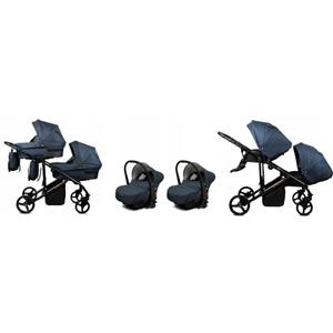 BabyLux® Bambini Passeggino per gemelli Completo Set 3 in 1 - Duo | Antracyt - Navicella, Canna, Seggiolino Auto - Carrozzina Neonati Sistema Combinato - con Borsa fasciatoio, Copertura antipioggia