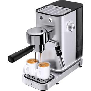 WMF Lumero - Macchina per caffè espresso, 1400 Watt, 3 inserti, per 1-2 tazze di caffè espresso, anche per cialde, 15 bar, superficie di appoggio, ugello per schiumalatte in acciaio inox opaco