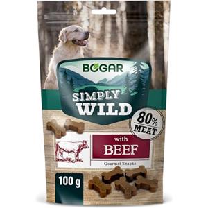 Bogar - Simply Wild - Snack per cani - Cibo per tutte le taglie di cane - Biscotti per cani a forma di osso - Integratori per animali - Gusto manzo - 100g