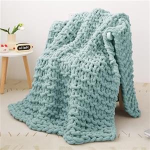 Viviland Coperta a maglia grossa, lussuosa coperta 100% lavorata a mano, morbida e confortevole, per divano letto, sedia, coperta ponderata in tessuto spesso, 101 x 127 cm, blu acqua