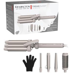 Remington Ferro Arricciacapelli 5in1, Ondulatore, [3 Bacchette in ceramica 13-,33mm, Spazzola rotonda, Accessorio Onde] Display LED 130-210°C, Onde da spiaggia, Ricci spiralati e naturali CI41MS5E51