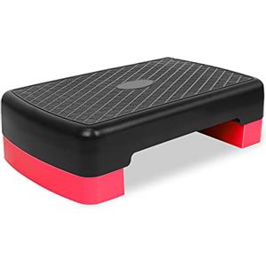 FUNJEPE Stepper aerobico a 2 livelli regolabile in altezza per allenamento e allenamento con 2 alzate regolabili da 10 a 15 cm (rosso)