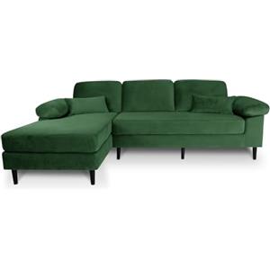 SAMIRA Divano angolare 3 posti con chaise longue sinistra mod. Washington (Velluto, Verde scuro)