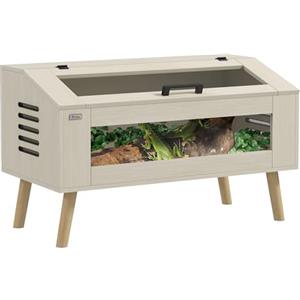 PawHut Terrario per rettili con ventilazione laterale, vivarium per serpenti 140L con finestre in vetro temperato, coperchio, 100 x 50 x 60 cm legno naturale