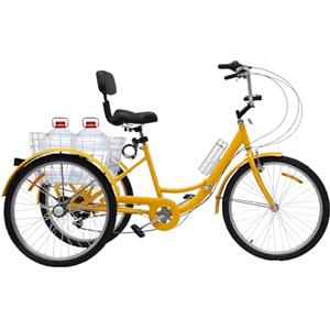 OUBUBY Triciclo adulto 24 pollici 7 marce, pieghevole triciclo città vecchia con luci a LED cestino della spesa con schienale bicicletta adatto per tutti i rivestimenti stradali