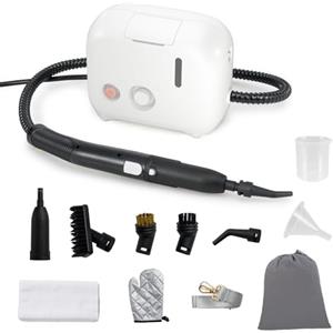 FANTASK Pulitore a vapore da 1600 W con 10 accessori e cinture, pressione del vapore: 3 bar, tempo di riscaldamento: 15s, temperatura: fino a 180 ℃, serbatoio: 1000 ML (bianco)