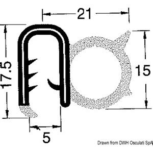 Osculati Profilo PVC Bordare Nero 50 m con Guarnizione Neoprene per Gavoni e Cofanetti