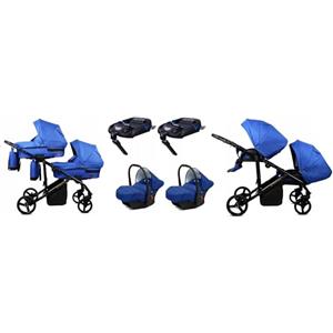 BabyLux® Bambini Passeggino per gemelli Completo Set 4 in 1 - Duo | Sapphire - incl. Navicella, Canna, Seggiolino Auto, ISOFIX Base - Carrozzina Neonati Sistema Combinato - con Borsa fasciatoio ecc.