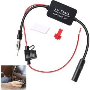 Toaluea Amplificatore Antenna Auto, 12 V Antenna Radio Splitter DAB FM AM, Segnale Autoradio Amplificatore con Scheda Linea, Auto Radio Segnale Ricezione Booster con Nastro Biadesivo