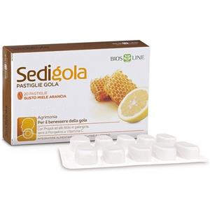 Bios Line Sedigola - Integratore Gola Miele e Arancia, 20 Pastiglie con Propoli e Vitamina C
