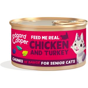 Edgard & Cooper Bocconcini Pollo e Tacchino in Salsa per Gatti Senior - 85 g, Senza Cereali, Adatto a Gatti Sterilizzati