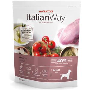 Italian Way Cibo per Cani Sensitive Mini Adult Anatra - 800 g, Leggero e Gustoso, Alta Digeribilità, Senza Coloranti