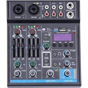 JINPRDAMZ Mini console di miscelazione stereo a 4 canali, mixer con USB Bluetooth e 48 V Phantom Power, DJ Live Audio Mixer con effetto Hall, per karaoke Stage, Home KTV, studi di registrazione, streaming live