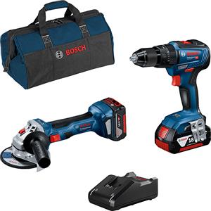 BOSCH PROFESSIONAL Kit Bosch avvitatore GSB 18V-55 + smerigliatrice GWS 18V-7 + 2 batterie 18V-4Ah