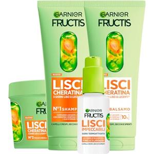 Garnier Fructis Lisci Cheratina con Maschera da 370ml + Shampoo da 200ml + Siero Termoprotettore Lisci Impeccabili da 50ml + Balsamo da 200ml per Capelli Crespi Secchi e Spenti - Set da 4