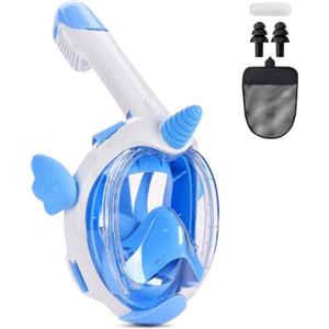 MZJAUVF Maschera Snorkeling Integrale, Maschera Subacquea con Vista Panoramica a 180°, Maschera Subacquea Bambini Anti Appannamento Maschere da Immersione per Bambini 3-12 Anni (XS,Blu)