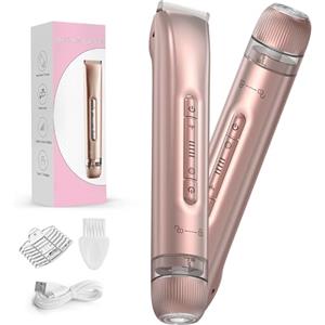 Lavrebu Rasoio elettrico per bikini, da donna, 2 in 1, doppia testa, IPX7, impermeabile, bagnato e asciutto, rasoi portatili per capelli, viso, sopracciglia, baffi, barba, braccio, gamba, rasoio da ragazza