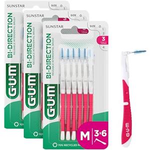 GUM BI-DIRECTION Scovolini Interdentali / 2 scovolini in 1 grazie al movimento a 90° della testina/Facile accesso ai denti posteriori/Rosa/Misura 1,2 mm / 3 Confezioni da 6 pz