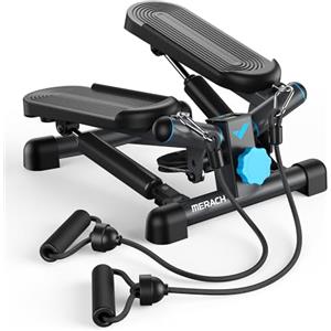 MERACH Stepper 2 in 1 per Casa, Mini Stepper Silenzioso da Fitness 150 kg con Monitor LCD, Stepper Oscillante Su-Giù con Power Ropes per Allenamento Gambe/Braccia/Glutei, Esercizio per Ufficio a Casa