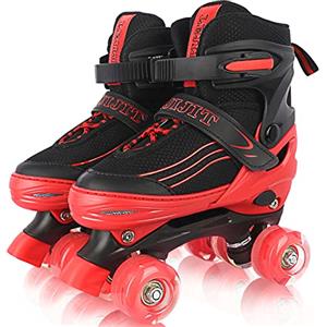 MGYZM Pattini a rotelle per ragazze e ragazzi pattini a rotelle regolabili per bambini pattini a rotelle leggeri per bambini, adatti per uso interno ed esterno (Black red, L (36-40 EU))