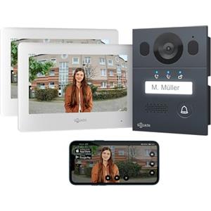 GOLIATH® Videocitofono 2 Fili [2x SCHERMO DA 7 POLLICI] Video citofono con telecamere esterne - Kit Videocitofono con Apriporta - Videocitofoni bifamiliare - Antivandalo e impermeabile - da superficie