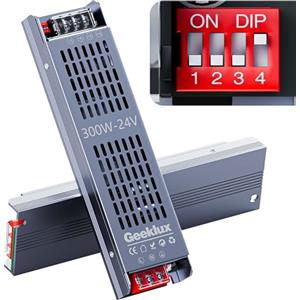 GEEKLUX Trasformatore LED 220V 24V, Alimentatore Dimmer 300W, Driver Led Senza Rumore e Senza Sfarfallio, Dimmerabile, Compatto e Sottile, IP20, Alimentatore 24V per Strisce e Stampante 3D