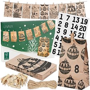 LIVAIA Calendario avvento da riempire: calendario avvento 2025 - sacchettini, numeri adesivi, corda, pinze legno - Calendario avvento fai da te LIVAIA