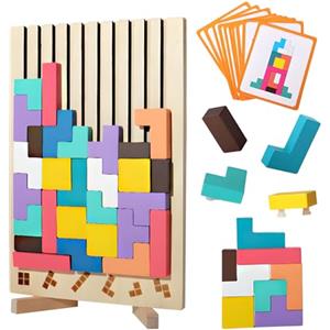Electri-HQ Puzzle di Legno Tetris，Giocattoli educativi，Giochi Montessori 3 4 5 6 Anni， Intelligenza Jigsaw ，Cervello Giocattolo， Colorato Blocchi Geometrici Tetris，Regalo per Bambino
