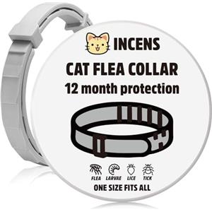 INCENS Collare antipulci per gatti-Collare antipulci e zecche per gatti e gattini-Trattamento antipulci per gatti per tutte le razze e taglie di gatti-Regolabile-Protezione per 12 mesi-1 confezione