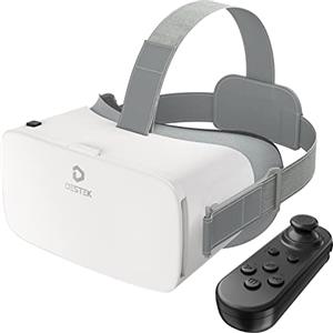 DESTEK V5 VR Cuffia per telefono, 110 ° FOV HD Anti-Blue Lenti Realtà Virtuale Cuffia con Controller, Occhiali VR per iPhone 16/15/14/13/12/11, Samsung Android (schermo 4.7-6.8 pollici) - Bianco