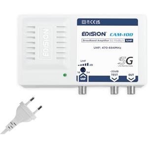 EDISION CAM-100 Amplificatore Antenna TV, Centrale Banda Larga, 1UHF, 18-34db Regolabile, 115dBmV, per Digitale Terrestre DVB-T/T2, con filtro 5G LTE, UHF 470-694Mhz