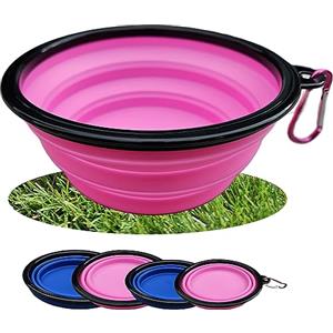 GYMslim Ciotola da viaggio pieghevole per cani, portatile, grande o piccola, ciotola per acqua e cibo per animali domestici, facile da trasportare, con gancio, blu o rosa (rosa grande)