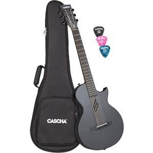 Cascha Chitarra acustica in fibra di carbonio, chitarra per principianti, per adulti, viaggi, acustica, inclusa custodia per chitarra, panno per la pulizia, plettri, corde di ricambio