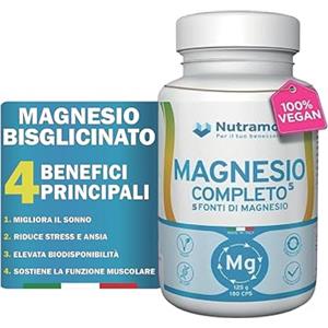 NUTRAMOR MAGNESIO BISGLICINATO 180CPS - 5 Fonti di Magnesio Completo - Bisglicinato | Citrato | Malato | Taurato + Vitamine B6, B1 e B12 - Integratore Stanchezza Fisica e Vitalità (DIETA ENERGIA INCLUSA)