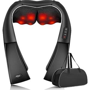 ALLJOY Massaggiatore Cervicale, Massaggiatore per Collo e Spalle con Riscaldamento, Massaggio Shiatsu Elettrico Schiena 3D Tre Velocità Regolabili, Regalo per Uomo Donna,Nero