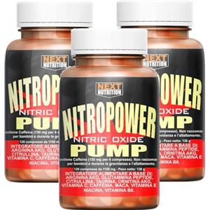 next nutrition PRE WORKOUT Stimolante Ossido Nitrico Nitro Power Pump Aumento Massa Muscolare Performance Recupero Muscolare Arginina Citrullina Taurina Ornitina Caffeina Maca (Nitro Power 3 Box da 120 Compresse)