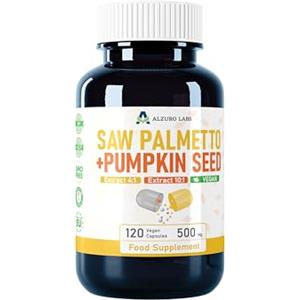 Alzuro Labs Saw Palmetto e semi di Zucca | 500mg estratto (4:1 & 10:1) | 120 veg capsule | Supporto della prostata e del tratto urinario | 4 Mesi | Testato in Laboratorio | Certificato GMP