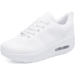 Sisttke Donna Sneaker Comodo Scarpe,Casual Dimagrante Passeggio & Scarpe Ginnastica Outdoor Tennis Piattaforma Running Scarpe Jogging Moda,Bianco-B,38 EU