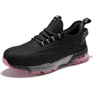SPIEZ Scarpe Antinfortunistiche Donna, Antinfortunistiche Leggere e Antiscivolo, Scarpe da Ginnastica da Lavoro con Imbottitura ad Aria per Il Lavoro e la Vita Quotidiana, Nero Rosa EU 36