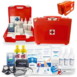 Akitaink Cassetta medica Aziendale, Kit Pronto Soccorso con Misuratore di Pressione, Staffa di primo soccorso: Conforme DM 388 Allegato 1 per Gruppi con 3 o più Lavoratori, Made in Italy