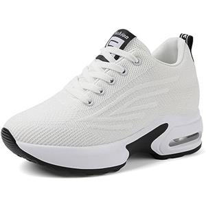 JAOOUU Sneakers Donna con Zeppa Interna Scarpe da Ginnastica Casual Scarpe Aumentano L'altezza Moda Traspirante Sportive Running Outdoor Bianco 37EU