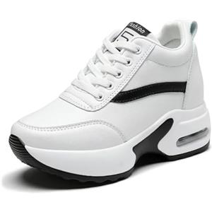 JAOOUU Sneakers Donna Zeppa Scarpe da Ginnastica Moda Casual Sportive Running Fitness Tacco Zeppa 9 CM Bianco 35EU