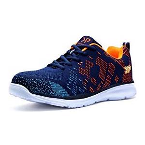komiprotect Scarpe Antinfortunistica Uomo Scarpe Antinfortunistica Donna Punta in Acciaio Scarpe da Lavoro con Traspiranti Leggere Anti Foratura Scarpe Unisex Ultra Leggere (Blu/Arancio, Numeric_42)