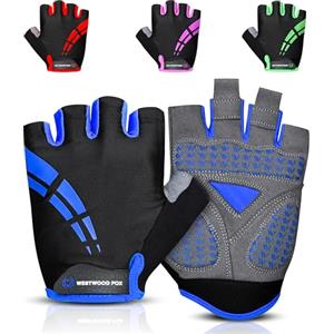 WESTWOOD FOX Guanti da ciclismo per uomo e donna, guanti unisex con imbottitura in gel antiscivolo, traspiranti, con palmo per assorbire gli urti, guanti estivi da ciclismo e mountain bike (Blu, XL)