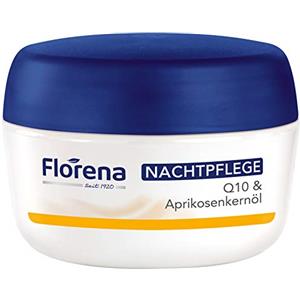 Florena Cura notturna Q10 & olio di noccioli di albicocca, crema viso contro le rughe con vitamina E, crema da notte per viso per una luminosità più fresca, idratante notte (50 ml)
