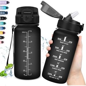Grsta Borraccia Bambini, 500ml Borraccia Bambini, Borraccia con Cannuccia Senza Perdite, Borraccia Motivazionale con Scala Temporale, Facile da Pulire, Borraccia per Scuole, Campeggi, Palestre