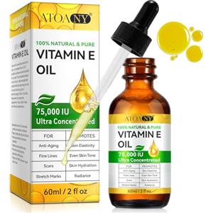 XINYANGGYX Olio di vitamina E per Viso, Miscela di Olio di Vitamina E 75.000 UI, Vitamin E Oil Naturale al 100%, Riduzione delle Rughe Sottili e delle Cicatrici, Idratazione della Pelle 60 ml