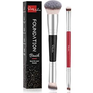 START MAKERS Pennello Fondotinta Start Maker 2 pezzi Doppio Terminale 2-in-1 Kabuki Pennelli Make Up per Fondotinta Liquido, Cipria, Blush, Correttore, Ombretto, Contouring Viso Pennello Trucco
