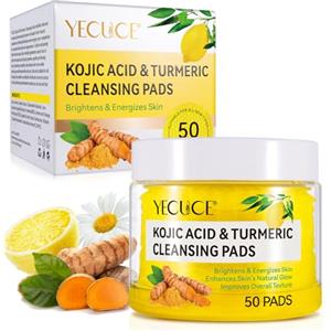 WeiWeiLa Turmeric Kojic Acid Cleansing Pads 50PCS, Tamponi Detergenti Alla Curcuma, cuscinetti per il viso all'acido cogico alla curcuma per il viso alla curcuma, bilanciare olio e acqua per la pelle, delicati